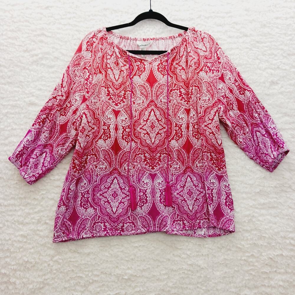 T-Shirt Women Pink Paisley Boho Coquette Festival Romantic Summer Fairy Size L